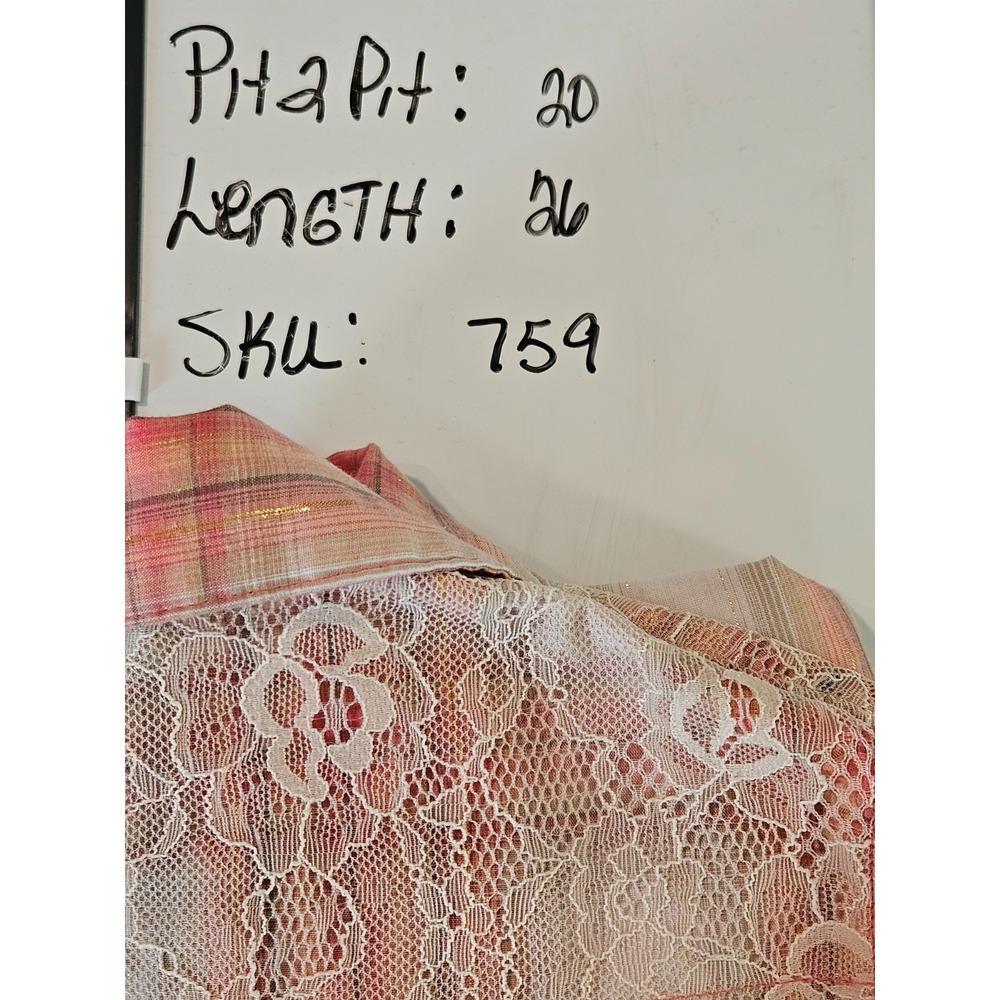 Wrangler Pearl Snap Button Down Plaid Sleeveless Lace Women's Size Med Top - Picture 8 of 8